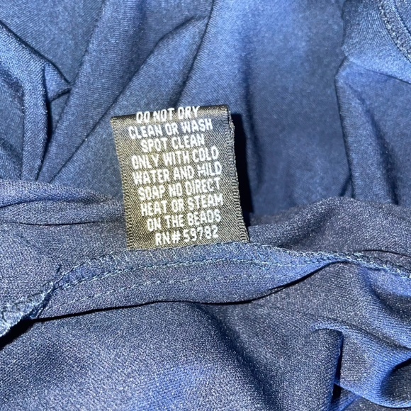 Adrianna Papell Women's Evening Gown Navy Blue Shirred Beaded Sleeveless Sz 10 - Picture 12 of 15